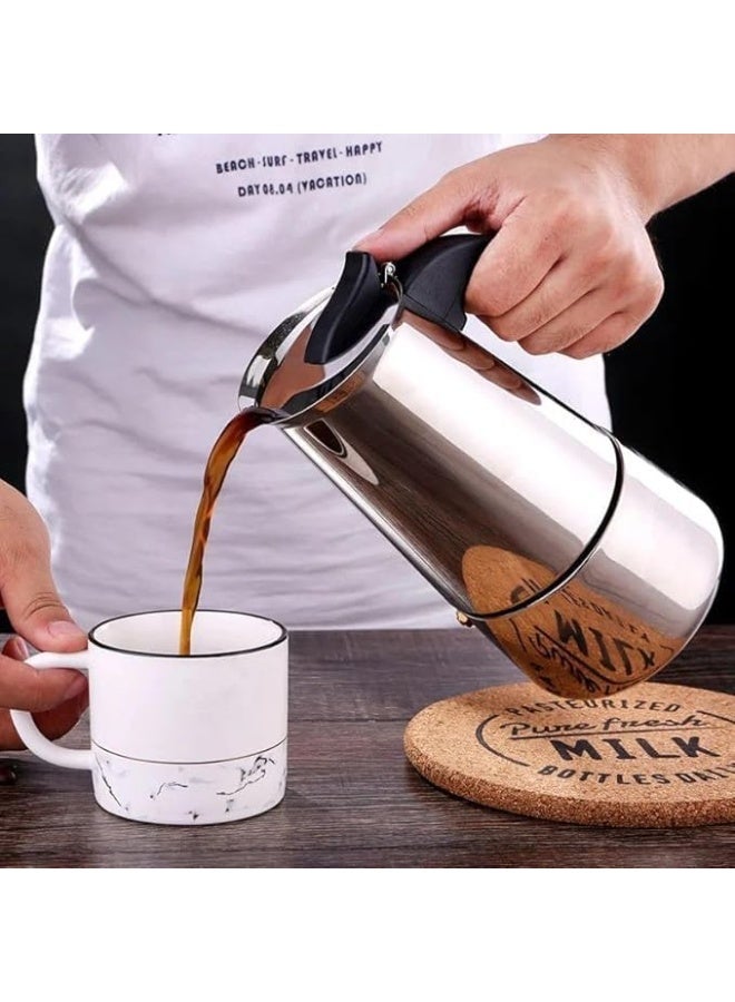 ماكينة تحضير الإسبريسو من الستانلس ستيل – موكا بوت إيطالية يدوية تعمل على الموقد – سعة 2 كوب – تصميم عصري - Image 4